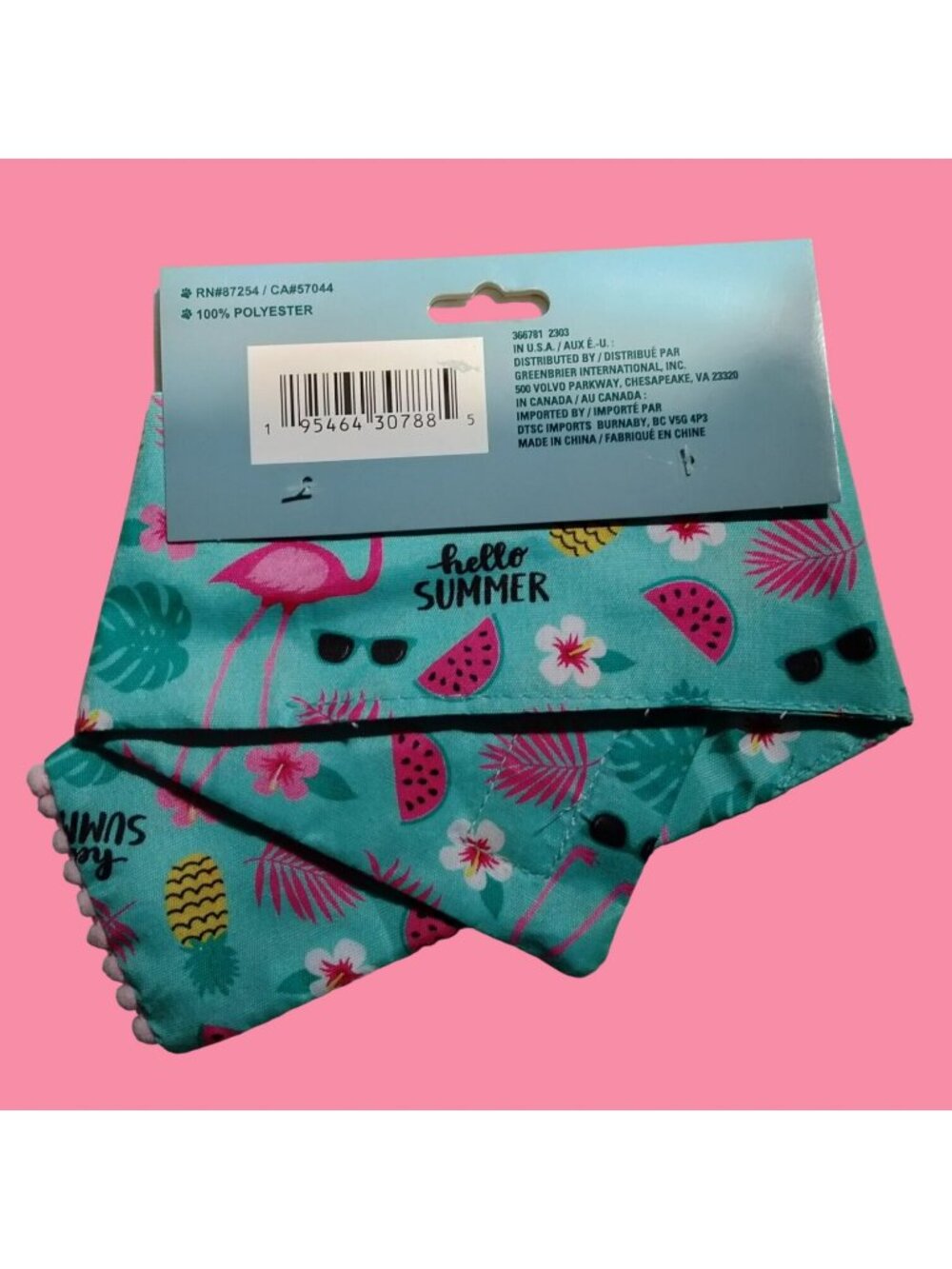 Pink Flamingo Pet Scarf Hello Summer Small - Picture 2 of 3